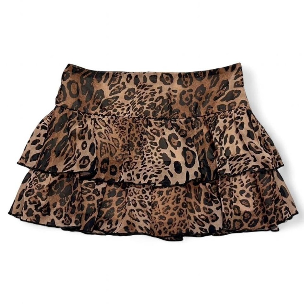 LA Hearts Pacsun Mini Skirt‎ Brown Leopard Micro Low Rise Tiered Size XS Preppy